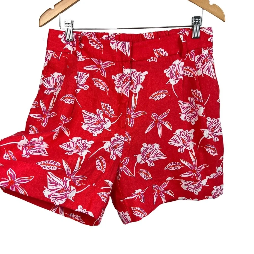 Joie Linen Blend Pleated Cuffed High Waisted Floral Shorts‎ NWOT Size 8